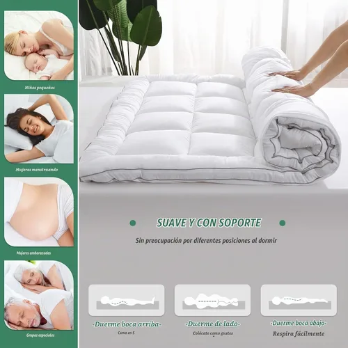 Vista 6 de GRT Cubrecolchón tipo almohada Individual, de rayón con cubierta de bambú, acolchado con relleno alternativo de plumón 3D de 900gsm, colchón