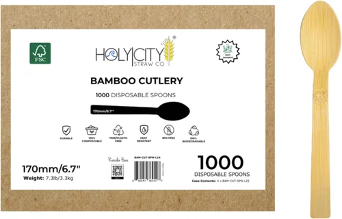 Vista 19 de Juego de cubiertos de bambú surtidos 24 unidades Utensilios compostables de 6.7 pulgadas Vajilla desechable Sin plástico Ideal para uso