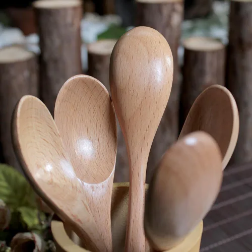 Vista 9 de Cuchara de café de madera de 6 pulgadas, cuchara de madera de haya natural, cuchara de postre para té de tarde, cuchara de té, agitadores de madera