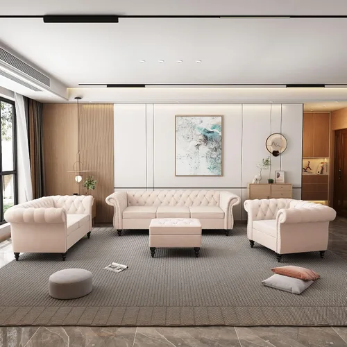 Vista 57 de QHITTY Juego de 2 piezas para sala de estar, Sofá Seccional Chesterfield Silla Contemporáneo Tapizado de Terciopelo Loveseat Juego de Sofás
