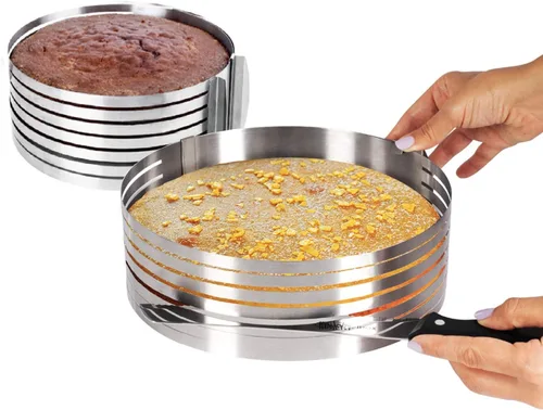 Vista 3 de Anillos de acero inoxidable para tartas, 2 piezas, rebanador de tartas, ajustable, multicapa, moldeo circular, formando anillos redondos