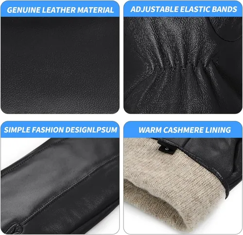 Vista 9 de MGGMOKAY Guantes de cuero para hombre, guantes de invierno de piel de oveja con forro