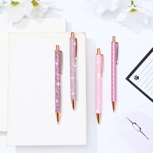 Vista 7 de Ireer 4 bolígrafos brillantes de diamantes de imitación para mujer, bolígrafo de tinta de metal con purpurina de cristal con 4 recambios de 0.039