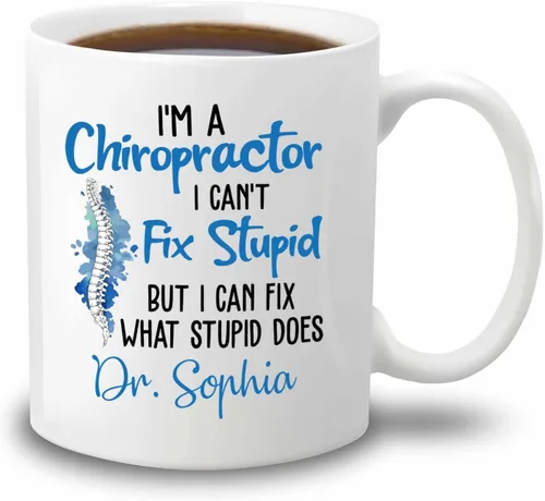 Vista 12 de Taza de té blanca personalizada con nombre quiropráctico de 11 onzas, 15 onzas, taza de café quiropráctico personalizada, taza de café quiropráctica