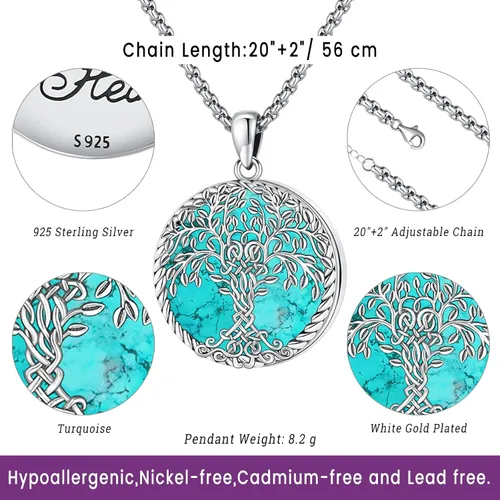 Vista 2 de Eusense Joyas de turquesa para mujer, collar de piedra lunar, collar de turquesa, plata de ley 925, joyería occidental para mujer, pulseras