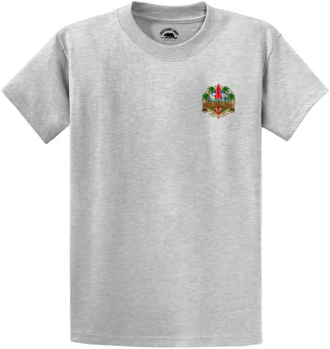 Vista 2 de Joe's Surf Shop - Camisetas de algodón pesado con gráficos en tamaño regular, grande y alto Logotipo de Longboard Ash / Sand
