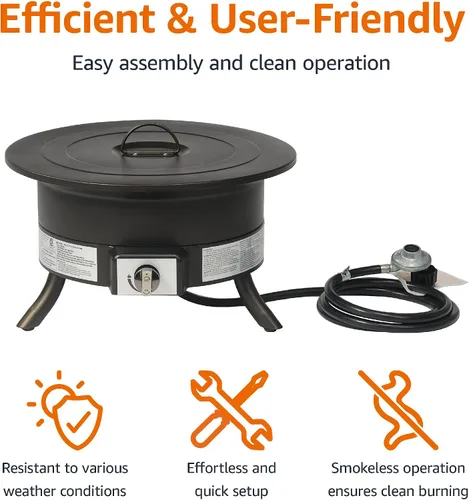 Vista 6 de Amazon Basics Fogata de propano portátil, redonda de 19 pulgadas, gas para patio, 55,000 BTU, correa de transporte