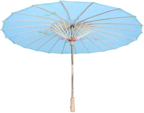 Vista 2 de We Pay Your Sales Tax 32 pulgadas de diámetro azul claro patrón floral madera bambú nylon sombrilla paraguas patio trasero decoración regalo