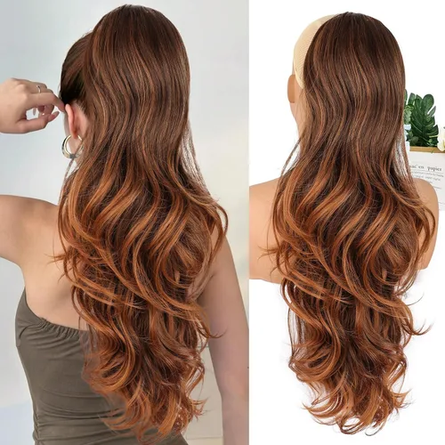 Vista 22 de Extensión de cola de caballo rubio, extensión de cola de caballo con cordón de 20 pulgadas para mujeres, extensiones de cabello de cola de caballo