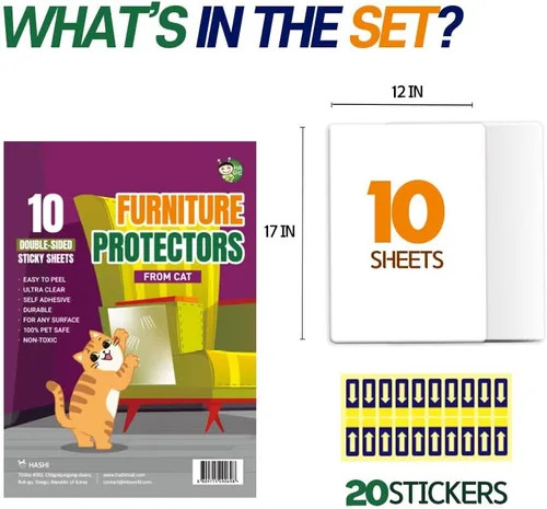 Vista 5 de HA SHI Protector de arañazos para gatos: hojas de protección de muebles o cinta adhesiva, gran cobertura, seguro para mascotas (doble cara)