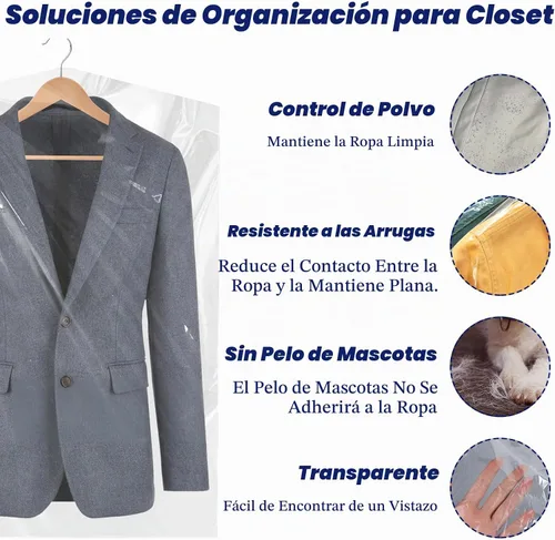 Vista 6 de Paquete de 120 bolsas de limpieza en seco de plástico transparente para colgar ropa, bolsas de limpieza en seco, fundas de ropa, fundas protectoras