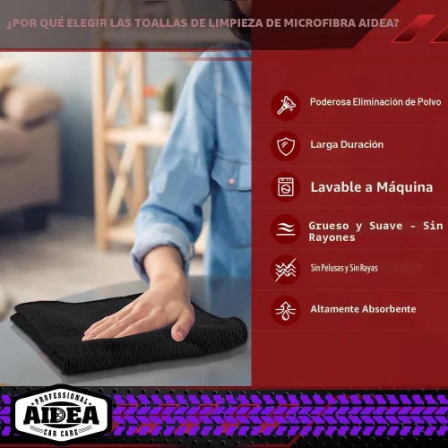 Vista 3 de AIDEA - Paño de limpieza de microfibra, 10 unidades, toallas de microfibra negras, 12 x 12 pulgadas Microfiber Towels for Cars, Wash Cloths, Lint
