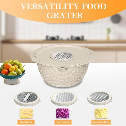 Vista 2 de Colador 4-1 con juego de cuencos, coladores y coladores de alimentos, cuenco para lavar frutas con colador, colador giratorio para cocina, accesorio