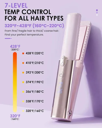 Vista 5 de Plancha de pelo inalámbrica, plancha plana con revestimiento de Rosa