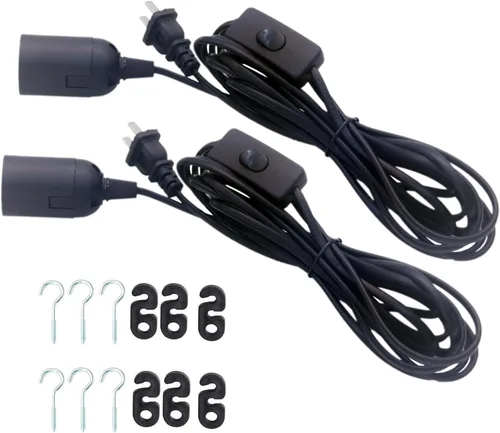 Vista 11 de Paquete de 2 cables de extensión de enchufe de luz LED E26/E27 de 5.9 pies con interruptor de encendido/apagado y enchufe de alimentación de CA