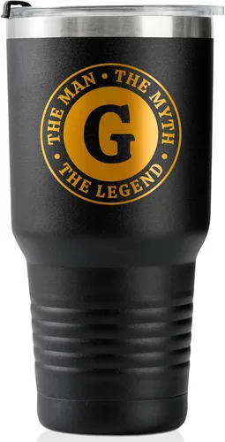 Vista 8 de Taza The Man the Myth the Legend con iniciales, vaso de viaje de acero inoxidable con monograma para hombres, divertida taza de café personalizada