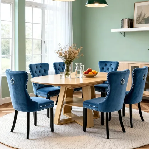 Vista 43 de Juego de 4 mesas de comedor redondas de 5 piezas para 4, 43.3 a 59 pulgadas, extensibles, redondas a ovaladas, juego de 4, mesas de comedor de Mesa
