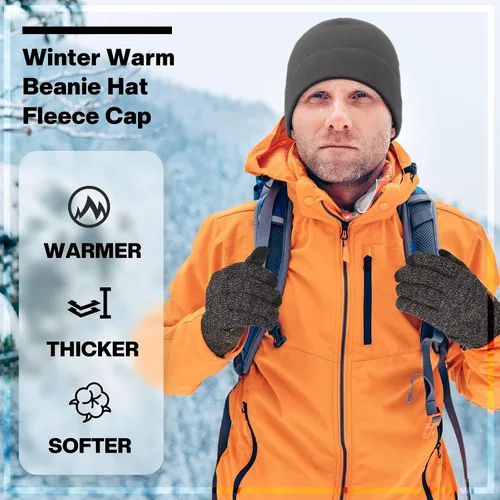 Vista 6 de 6 gorros cálidos de invierno con forro polar y guantes térmicos antideslizantes para pantalla táctil
