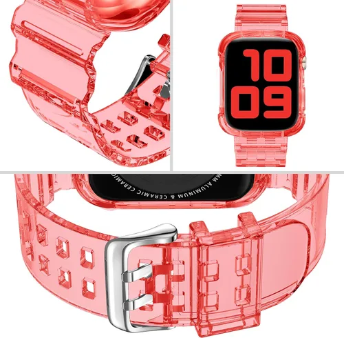 Vista 287 de DABAOZA - Correa transparente compatible con Apple Watch con estuche protector, correa deportiva de TPU con brillo para mujeres y hombres
