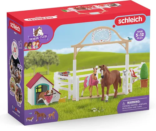 Vista 13 de Schleich Horse Club, juguetes de caballo para niñas y niños, juego de caballos invitados de Hannah con juguetes Ruby The Dog y Caballo, 20 piezas, a