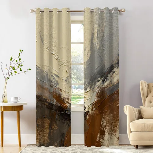 Vista 36 de Shrahala Cortinas de nivel de chakras con mandala beige para ventanas de cocina, paneles de cortina de ventana de mandala multicapa de poliéster
