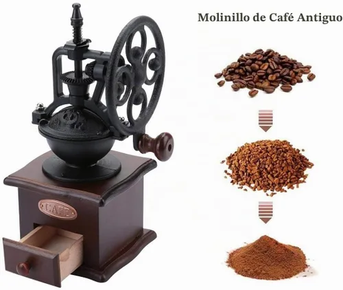 Vista 2 de Molinillo de café manual, estilo vintage, portátil, de manivela, molinillo de café de madera, molinillo de café manual de viaje, con diseño de tazón