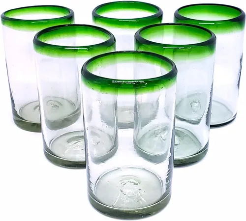 Vista 4 de Vasos de Martini con borde verde esmeralda de 10 onzas (juego de 6), vidrio reciclado, sin plomo, sin toxinas (Martini)