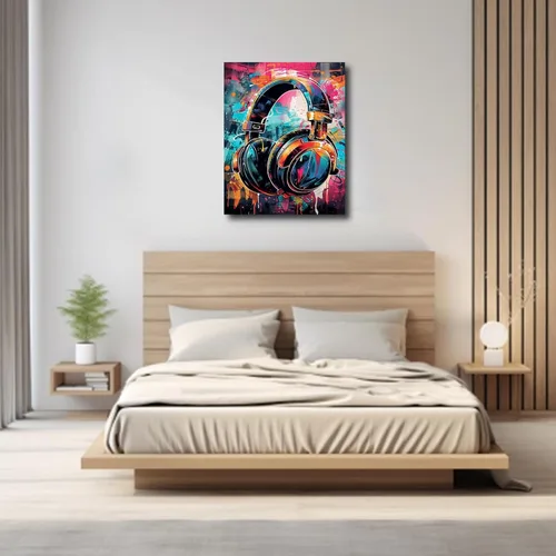 Vista 6 de KDKJTOP Cuadro colorido de auriculares, arte de pared en lienzo con graffiti para auriculares, 12 x 16 pulgadas/11.8 x 15.7 in, arte de pared