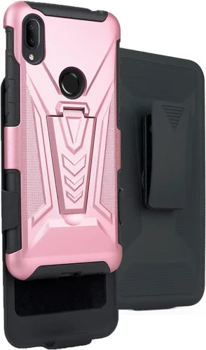 Vista 4 de Funda diseñada para Jitterbug Smart 3 (2021) con vidrio templado, clip giratorio para cinturón, soporte para soporte de armadura resistente a prueba