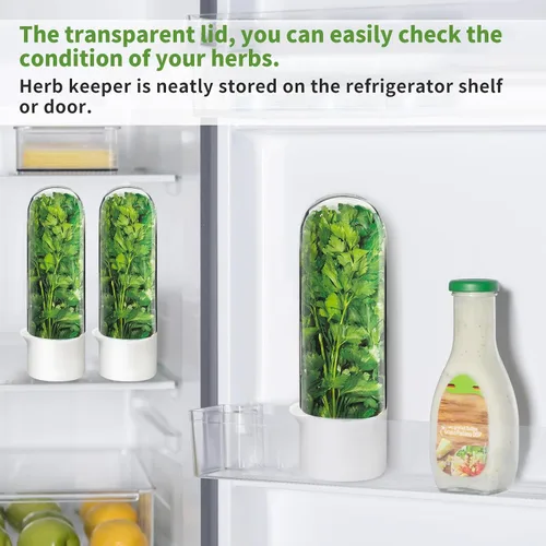 Vista 6 de Conservador de hierbas para refrigerador, protector de hierbas para refrigerador, botella de conservación de verduras para cilantro, menta, perejil