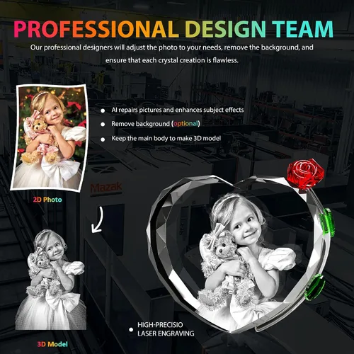 Vista 6 de Foto de cristal 3D con rosa de cristal rojo, regalos personalizados para mujeres, ella, él, esposa, novia, mamá, pareja, foto de cristal