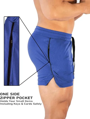 Vista 5 de FLYFIREFLY Pantalones cortos de entrenamiento de gimnasio para hombre, ligeros, atléticos, pantalones cortos para entrenamiento de culturismo
