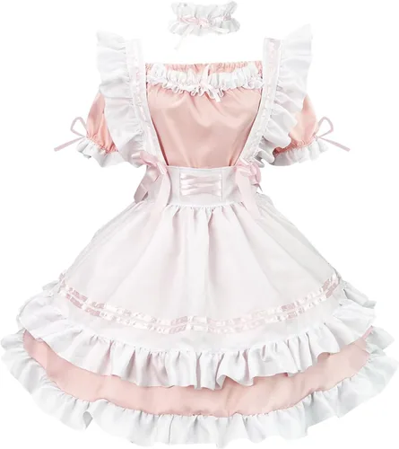 Vista 4 de LIUguoo Disfraz de Halloween para mujer, delantal francés, disfraz de sirvienta japonés, anime kawaii, lindo vestido de Lolita