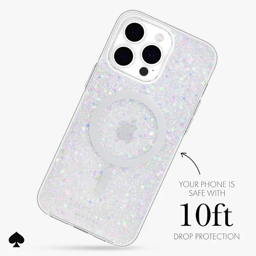 Vista 3 de Kate Spade New York Funda para iPhone 15 Pro Max, compatible con la funda MagSafe para teléfono, purpurina gruesa iridiscente