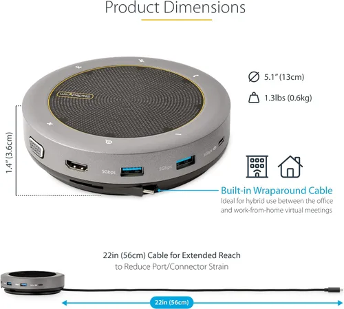Vista 8 de StarTech - Base de altavoz USB-C, 4K 60Hz HDMI o VGA con 100 W PD, concentrador USB