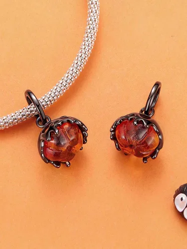 Vista 4 de Dijes de plata de ley 925 para pulseras, regalos de joyería para calabaza negra