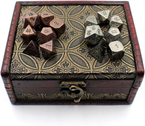 Vista 4 de Juegos de dados de metal para juegos de rol gemelos con baúl de almacenamiento