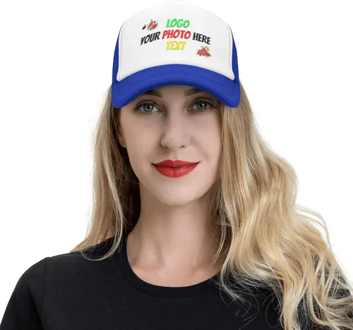 Vista 7 de Sombrero unisex personalizado, diseña tu propio logotipo, foto, texto, sombreros de camionero personalizados, sombrero negro, regalos de cumpleaños
