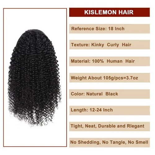 Vista 6 de Extensiones de cabello rizado para cola de caballo, cabello rizado para cola de caballo, extensión de cabello humano virgen brasileño