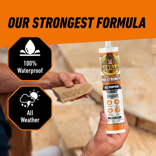 Vista 4 de Gorilla Max Strength - Adhesivo de construcción transparente, pegamento claro, cartucho de 9 onzas (paquete de 2) - Relleno de huecos e impermeable