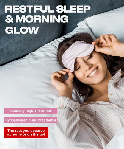 Vista 3 de Máscara de seda para dormir para mujeres y hombres, máscara de ojos de seda para dormir, vendaje de ojos, cubiertas para los ojos, paquete de 2