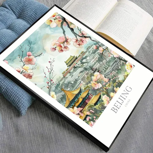 Vista 7 de Viokalt Escena Vintage de la Ciudad Prohibida de Beijing Paisaje de Viaje Arte de Pared Funki Paisaje de Ciudad China Cuadros Antiguos Pintura