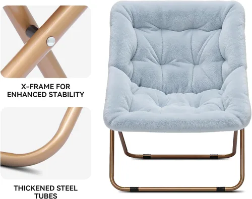 Vista 7 de Magshion Silla plegable de gran tamaño para adultos, silla de lectura con otomana, asiento circular esponjoso de piel sintética, cómoda silla