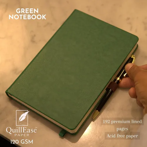 Vista 6 de SETTINI Cuaderno de diario para escribir, cuaderno de tapa dura de cuero vegano – Bucle para bolígrafo, bolsillos traseros y diseño plano, 120 GSM