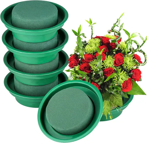 Vista 3 de Hahood Paquete de 8 rondas de espuma floral verde en cuencos, kit de arreglo floral para flores frescas y artificiales, 4.7 pulgadas de diámetro