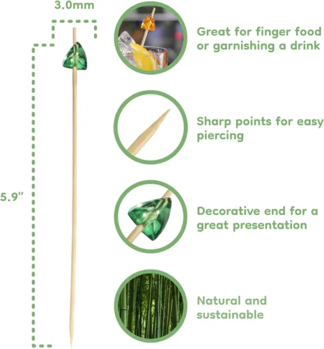 Vista 4 de BambooMN Pinchos decorativos de acrílico transparente de 5.9 pulgadas para sándwiches de frutas y cócteles de bambú para eventos de catering Claro