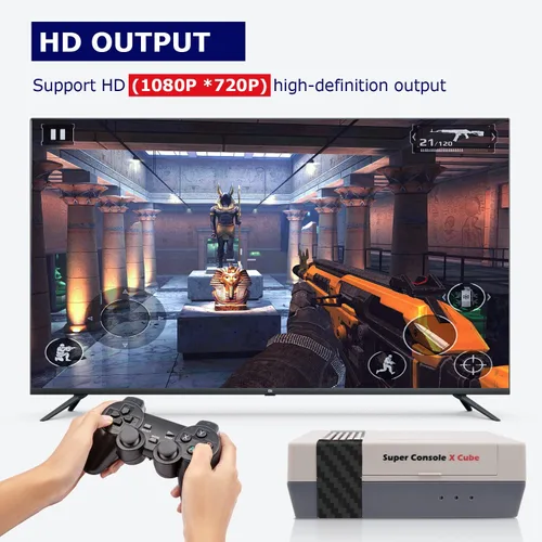 Vista 5 de Kinhank 117000+ Retro Game Console,Super Console X Cube Mini Classic Video Games, Gaming Systems for TV,Plug and Play,Compatible with PS1PSPDCMAME