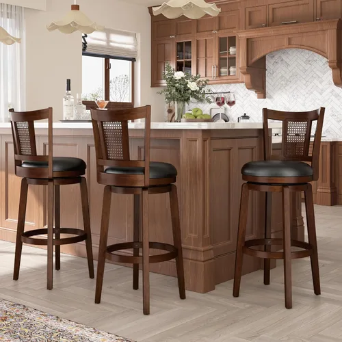 Vista 21 de ALPHA HOME Taburetes de bar giratorios con respaldo, 26 pulgadas, juego de 2, taburetes de bar de madera, sillas de bar de 360 grados con patas