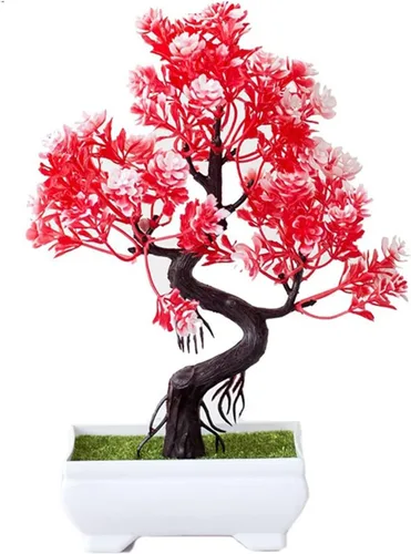 Vista 3 de HASMI Plantas falsas plantas artificiales, plantas de árbol bonsái, flores falsas, adornos en maceta para decoración del hogar, decoración de A-01