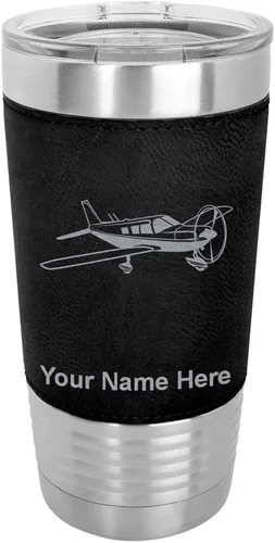 Vista 21 de LaserGram Vaso aislado al vacío de 20 onzas, avión de ala baja, grabado personalizado incluido (piel sintética, estilo béisbol)